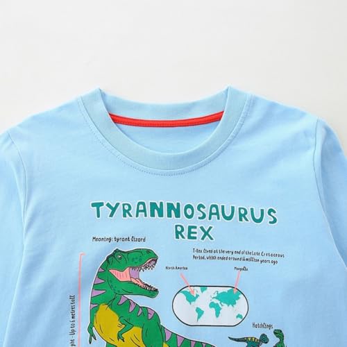 Toddler Baby Boys Casual Long Sleeve Crewneck Dinosaur Excavator T-Shirt Cotton Basic Tops Shirt Clothes 2-7Years3