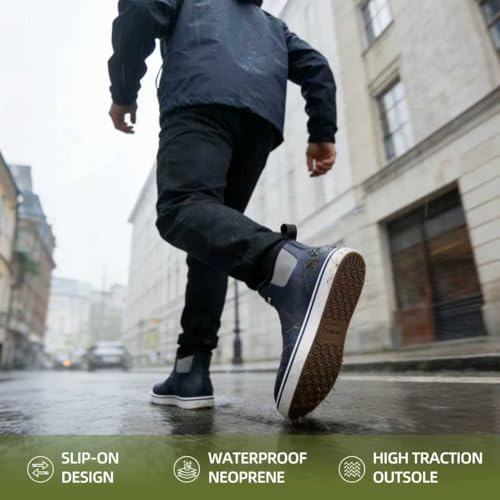Image of Men's Waterproof Deck Boots, Slip-On Ankle Rubber Boots