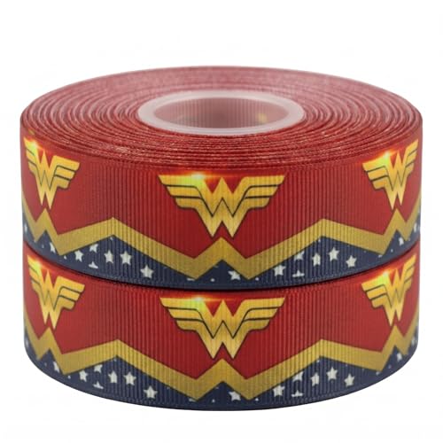 Image of 2m x 22mm Wide Wonder Woman Marvel DC for Personalised Birthday Cake Decoration Ribbon Decorating Ideas for Present Gift Wrap Bows Toppers or Wrapping Box Bags String Cards Art Craft