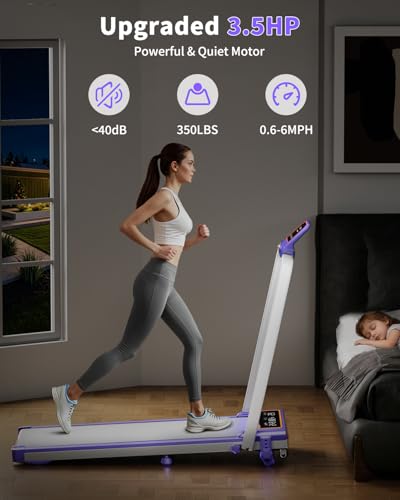 Image of Folding Walking Pad with 15% Incline /RGB Light /Dual Screen Display, 3.5HP Treadmills for Home, Portable Walking Pad Treadmill with Handle Bar and 4 Adjustable Incline, 350lbs Capacity, Smart App