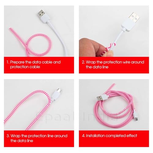 Image of J'TTON Spiral Triple Color (2 Pcs) 1.4 Meters Each-Full Size Cable Cord Charger Protector Saver Winder for iPhone & Android Charging Cables (Pink)