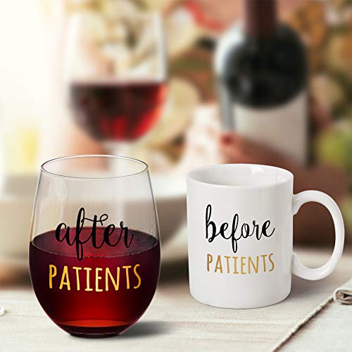 Before Patients, After Patients 11 Oz Coffee Mug And 18 Oz Stemless Wine Glass Set Gifts Idea For Nurses, Doctors, Hygienists, Physician, Dentists Unique Birthday Graduation Gifts Idea #TOP4