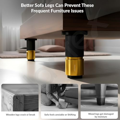 Image of Plantex 3 Inch Sofa Leg for Bed Furniture /Aluminium Sofa Leg for Table /Support Legs /Furniture Leg - Pair of 1 (2 Piece) (DTS-77, Black & Gold)
