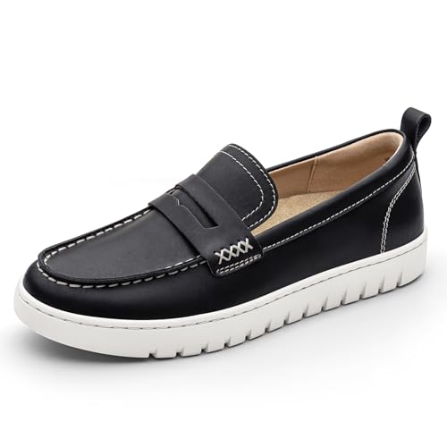 KORDAL Women's Comfortable Classic Penny Loafers Leather Sneakers Casual Slip On Dress Shoes Office Work Everyday Walking Flats Driving Shoes for Women, Black, 9.5 M US by KORDAL - Used condition - Image 2