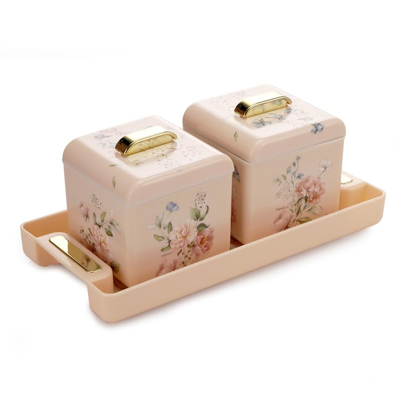Image of Nayasa Miracle Dry Fruit, 2 pcs Container Serving Tray Set | 600 ML Each | Multipurpose Plastic Serving Set | Premium Design | BPA Free | Food Grade | Air-Tight Lid | Snack Organizer Tray | Beige