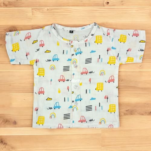 Image of Fabrify Organic Muslin Cotton Baby Top and Bottom Set, Sleepsuit Night Dress, Infant Toddler Clothing