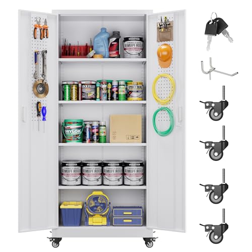 SUXXAN 73''H Metal Garage Storage Cabinet with Pegboard, Rolling Tool Cabinets...