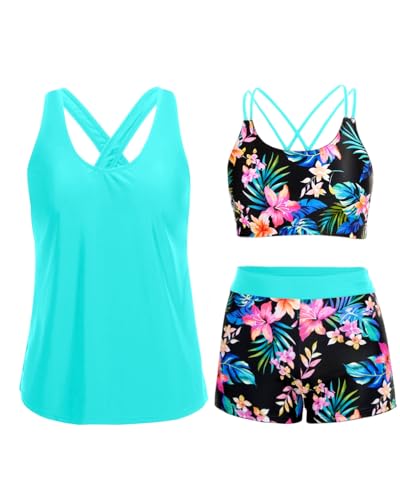 Image of Holipick 3 Piece Tankini Swimsuits for Women Tummy Control Bathing Suits Swim Tank Top with Bra Boy Shorts Teen Swimwear 2026