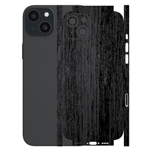 Image of AtOdds - Full Body Back Screen Guard Protector Film - Wooden Textured Lamination Wrap Skin Sticker for iPhone 15 Plus | Scratchproof Matte Finish (Design - Rustic Black Wood)