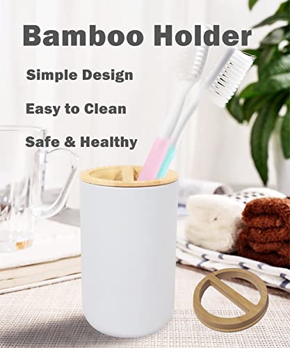 Bamboo Toothbrush Holders For Bathrooms - Eco-Friendly Bamboo Tooth Brush Holder White Black Bathroom Countertop Organizer For Sink Kitchen Vanity Shower Restroom Accessories (White) #TOP2