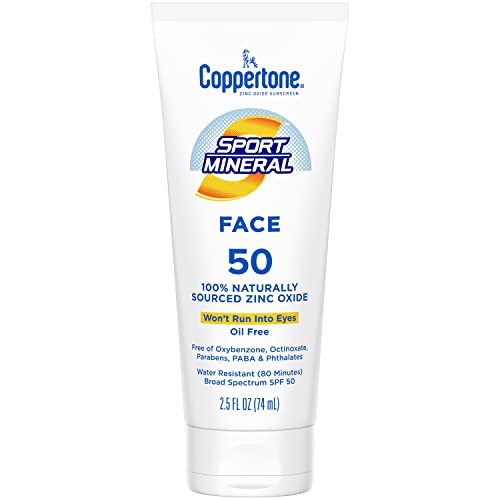 Coppertone Sport Mineral Face Sunscreen Lotion SPF 50 | Zinc Oxide Mineral Sunscreen | 2.5oz