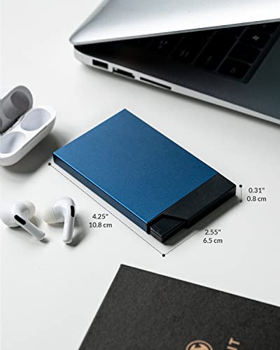Image of VULKIT Tarjetero desplegable para tarjetas de credito, minimalista, de metal, con bloqueo RFID, bolsillo frontal, , Minimalista, Navy, Minimalist