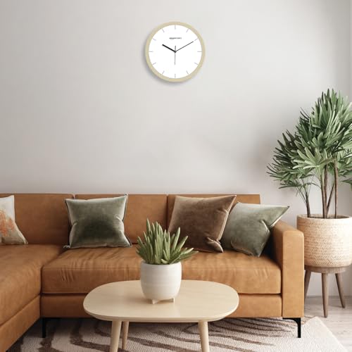 Image of Amazon Basics Modern Analog Wall Clock | Brass Finish | Durable & Lightweight Construction | 30 cm x 30 cm (Gold Tone)