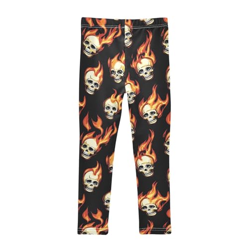 Wusikd Flaming Skulls Girls' Leggings Toddler Doodles Black Kids Yoga Pants Dance Active Tights 4T2