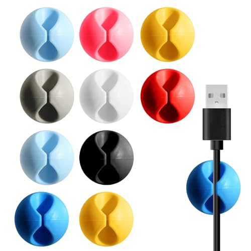 10 Pcs Silicone Cable Management Holders- Reusable Multi-Purpose Clips for Desk, Multipurpose Cord Holder for Desk, Nightstand, Phone Charger, Computer, Home, Office, Car (random color)