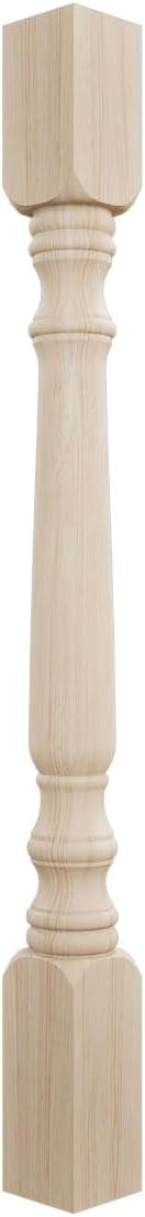 Ekena Millwork COL03X03X35LERW Legacy Tapered Cabinet Column (Top Block: 6 7/8", Bottom Block: 6 7/8"), 3 3/4"W x 3 3/4"D x 35 1/2"H, Rubberwood