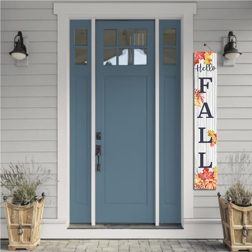 Schild mit Aufschrift "Hello Fall" für die Veranda, Holz, vertikal, stehend, Herbst, Erntedankfest, Ernte, Zuhause, Garten, Hof, Bauernhaus, Haustür, Dekoration, Outdoor, 20,3 x 162,6 cm