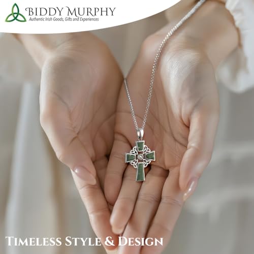 Biddy Murphy Irish Celtic Cross 18" Necklace with Connemara Marble, Trinity Knot Catholic 925 Sterling Silver Pendant, Fine Jewelry Imported Direct from Ireland - Image 6