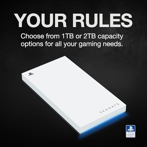 Image of Seagate Game Drive for PS5 External SSD 2TB Solid State Drive - USB 3.2 Officially Licensed White with Blue LED Lighting (STMH2000100)