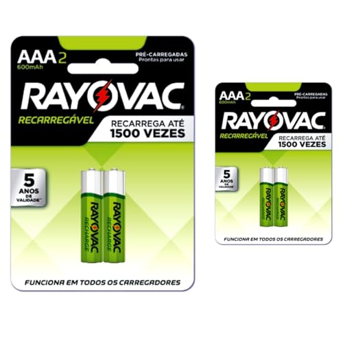 Pilha Recarregavel AAA Rayovac Bateria 3A 600mAh Palito kit 4 unidades