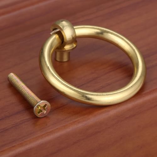 Tirador de cajón de cobre puro de 50 mm con diseño de anillo circular para mueble antiguo 3