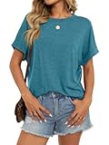Micticsi Womens Oversized T Shirts Short Sleeve Crewneck Loose Fit Tops Summer Outfits Clothes 2025 Teal Large