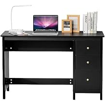 Computer Desk with Drawers, 48 x 20 x 29.5 Home Office Computer Workstation, Modern Executive Desks, Teens Writing Study Table Laptop Desk for Bedroom, Study, Small Space Black