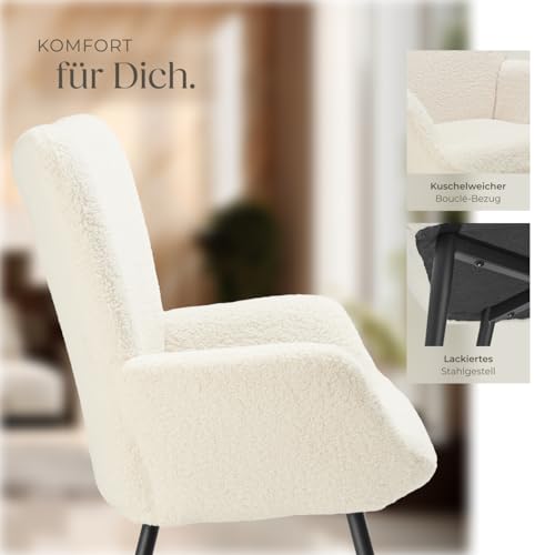 tectake® Skandinavischer Stil Ohrensessel, Teddy Sessel Hygge, Bouclé Sessel Wohnzimmer, Schlafzimmer, Statement Piece Loungesessel, belastbar bis 150 kg