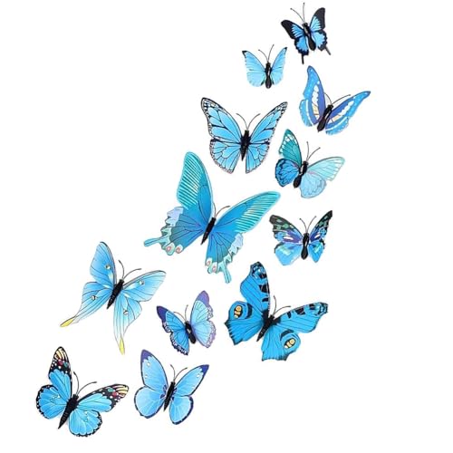 Kiwinvou 12pcs 3D Blue Butterfly Wall Sticker for Livingroom、Bedroom and Birthday Party Butterfly Decoration