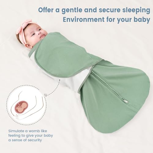 Image of ZIGJOY Sleep Sack Swaddle 1.0 TOG Baby Wearable Blanket 100% Cotton Baby Swaddle Blanket for Newborns 6-12 Months for Boy Girl, Green