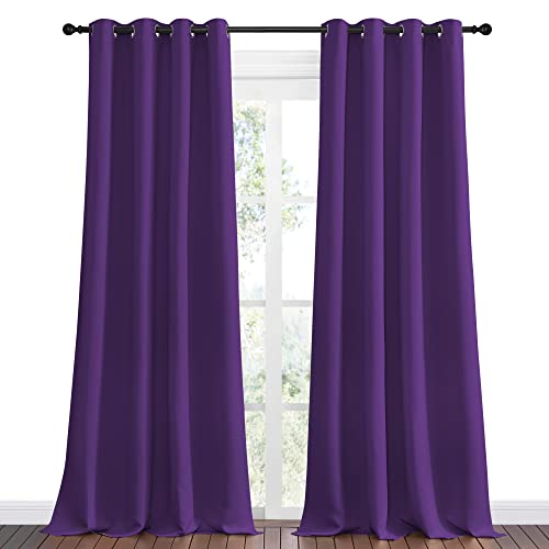Image of NICETOWN Purple Blackout Curtains 96 inches Long, Niose Reducing and Thermal Insulated Room Darkening Curtains for Girls Bedroom Living Room Window Decoration (55 inches Wide, 2 Panels)