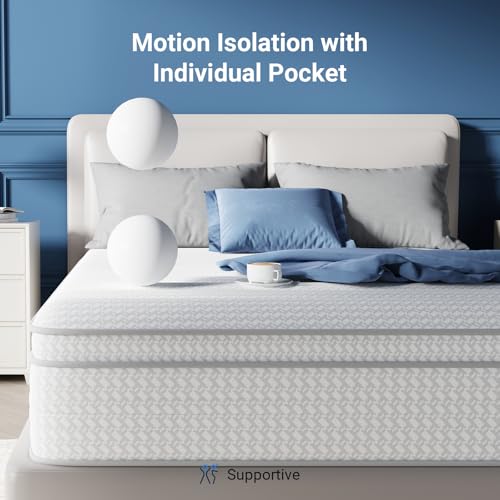 Image of Avenco Full Size Mattress 14 Inch in a Box, Medium Plush Full Mattresses with Pocket Spring Smarts Coil Hybrid Colchones for Pressure Relief, CertiPUR-US Certified