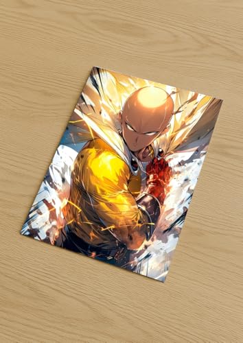 Image of NIJUKA Anime Printed A4 Size Metal sheet Poster For Home And Room Decoration | For Anime Art Fans Boys And Girls (One Punch Saitama)