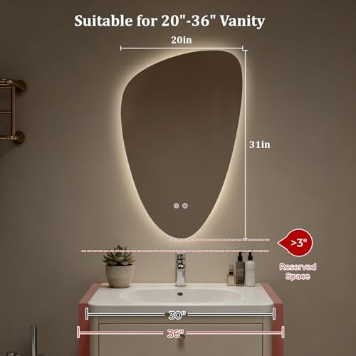 Image of WallBeyond LED Bathroom Mirror with Lights, 20 x 31 Inch Led Bathroom Vanity Mirror for Wall, Anti Fog Mirror for Bathroom, 3 Colors and Dimmable Light