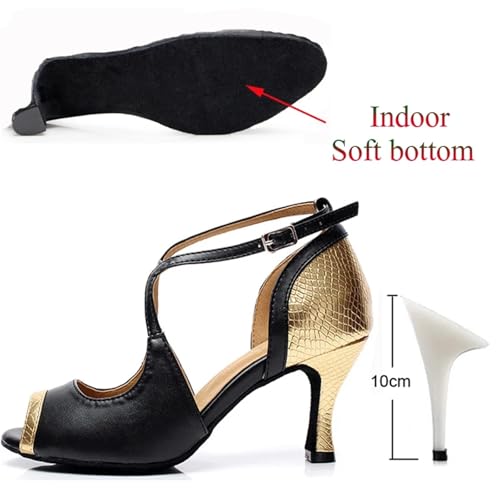 Dancing Shoes for Woman Latin Dance Shoes for Women Tango Salsa Shoes for Girls High Heels 10cm Summer Sandals(Indoor Gold 10cm,36)2