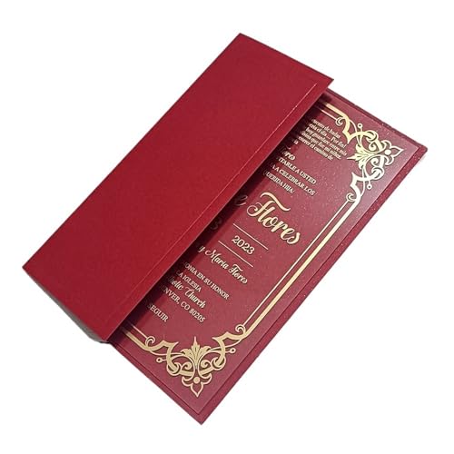 Invitaciones de boda con sello de cera rojo y cubierta esmeralda calada, pack de 50