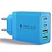 Produktbild Aioneus USB C Netzteil, 4-Port USB Charger mit Quick Charge & Power Delivery, 40W Schnellladegerät Ladestecker Ladegerät für iPhone 17/16/15/14/13 Serie, Samsung Galaxy undandere Geräte (Azurblau)
