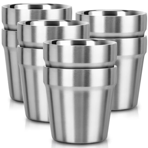 Beasea Stainless Steel Cups 6 oz, 8 Pack Small Bulk Stainless Steel Tumbler Stackable Insulated Mini Cups for Drinking Double Wall Metal Glasses Tin Cups for Home Restaurant Office Party Camping