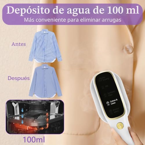 Miniatura 4 de Plancha Vertical Vapor, 1200w Steamer Portátil De Mano, 2 En 1 Mini Plancha De Mano Con Depósito De Agua De 100 Ml, 5 Modos Inteligentes, Calentamiento Rápido En 15 Segundos, Para Viajes Y Hogar