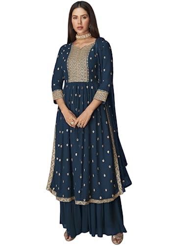 Image of Xomantic Fashion Women's Ethnic Wear Nyra Cut Embroidery Kurti plazzo and Dupatta set