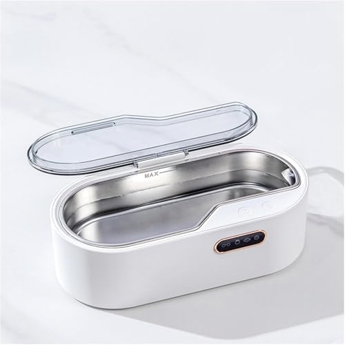 Pulitore per gioielli a ultrasuoni, 450 ml, detergente per la casa con coperchio superiore visivo, pulizia a 360° per argento, oro, diamante, serbatoio interno in acciaio inossidabile, 45 KHz
