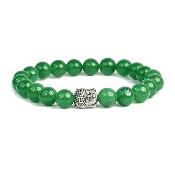 GenericGreen jade Buddha Head Charm Bracelet Crystal healing Beads Collection