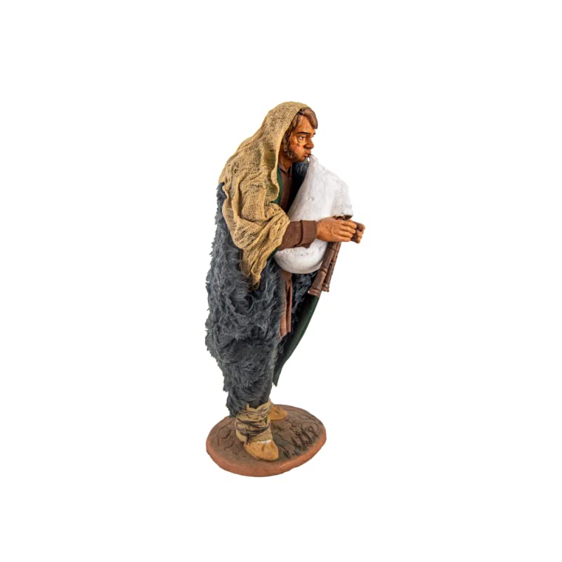 Zampognaro 30 cm (11,81 pouces) – crèche napolitaine en terre cuite habillée, figurine fabriquée et peinte à la main, fabriquée en Italie