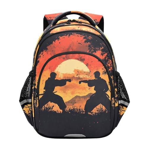 Two Karate Master Battling Backpack for Kids Elementary School Bag Boys Girls Bookbag Travel Backpack Daypack