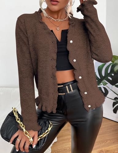 FindThy Women’s Ruffle Knit Cardigan Sweaters Trendy Long Sleeve Button Down Knitted Tops2