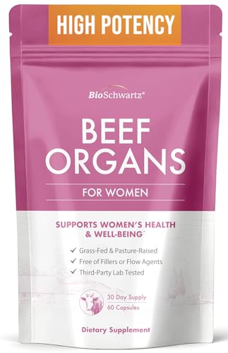 BioSchwartz Primal Beef Organ Supplement for Women - 60 Capsules - Grass-Fed & Pasture-Raised - Supports Healthy Hair Skin and Nails, Hormone Balance - with Bovine Liver, Kidney, Heart, Uterus Powder