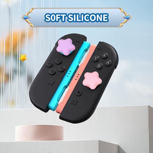 Image of PERFECTSIGHT Cute Star Thumb Grip Caps for Switch 2, PS5, PS4, Xbox Series X /S, Xbox One, Switch PRO Controller, 4PCS Kawaii Soft Rubber 3D Analog Thumbsticks Grips Joystick Cover (Pink+Purple)