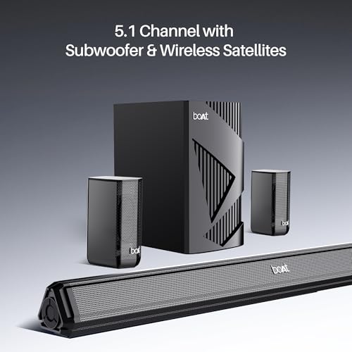 Boat Aavante Bar 3200D Pro, Dolby Audio, 400W Sound, Wireless Satellite Speakers, 5.1CH, DSP for Crystal Clear Sound, Bluetooth Sound bar, Home Theatre Soundbar Speaker (Premium Black)