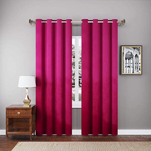 Image of High Sofa Quality Velvet Solid Grommet Room Darkening Eyelet Door Curtains for Living Room (7 Feet, Pink) - Set of 2 Pieces