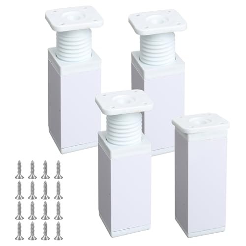 Luabue 4 Piezas Muebles Pies de Mesa Regulable Cuadrada Patas Pies de Aluminio Blanca Patas de Cama para Mesas, Armarios, Sofás, Camas, Estantes (12cm)